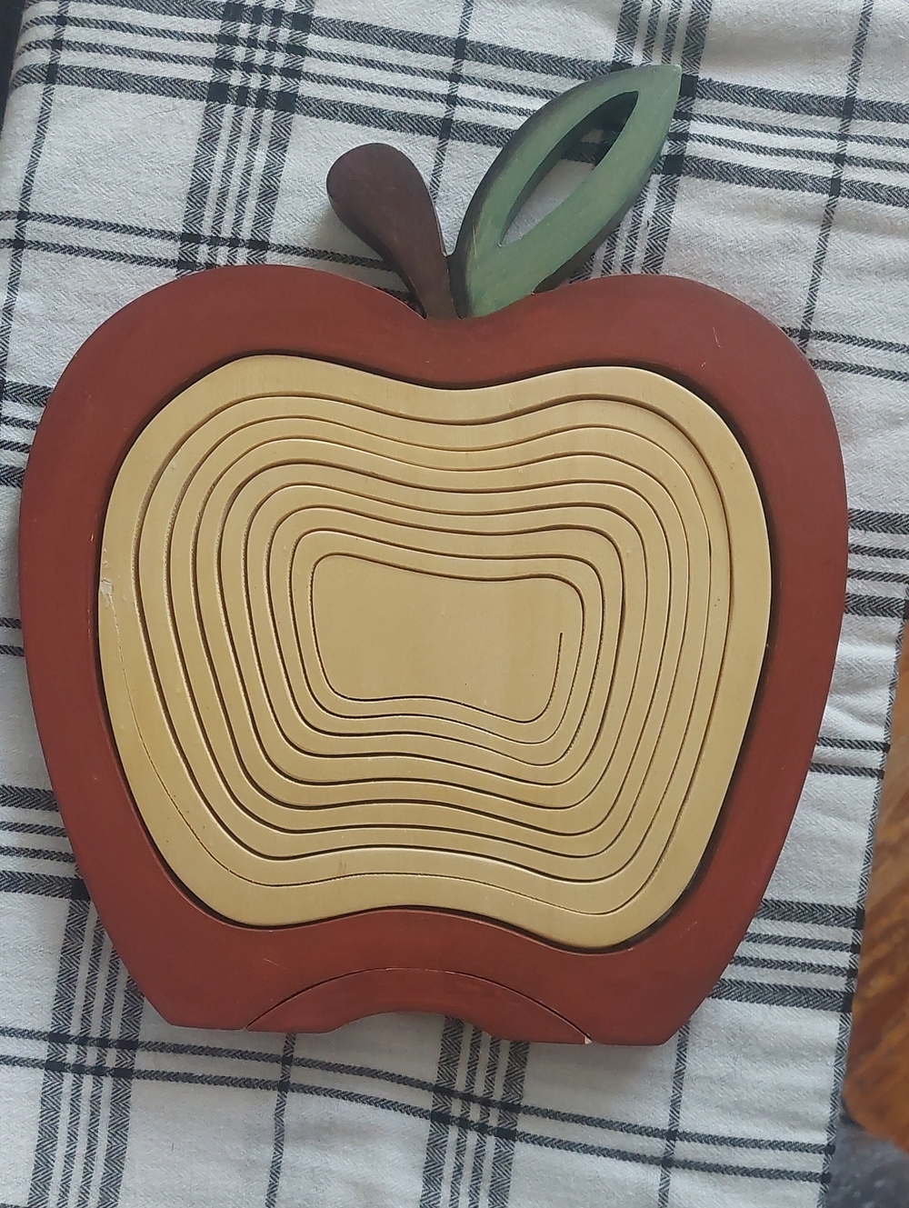 Wooden Apple Table Top Fruit Basket- Red, Cream, Green Accents
